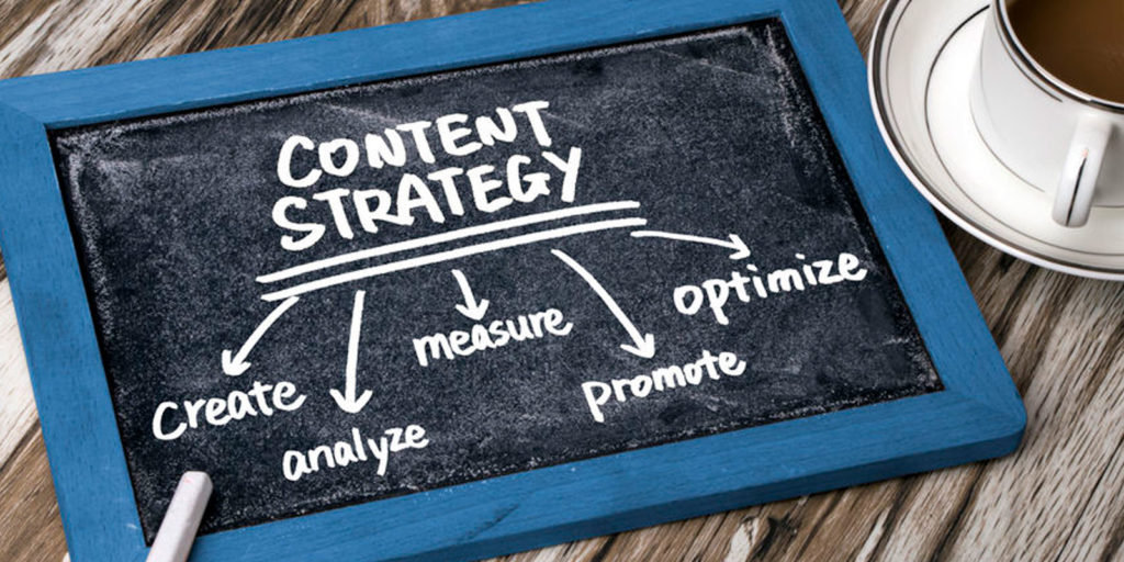 content marketing strategy on a chalkboard that will be implemented by a digital marketing agency