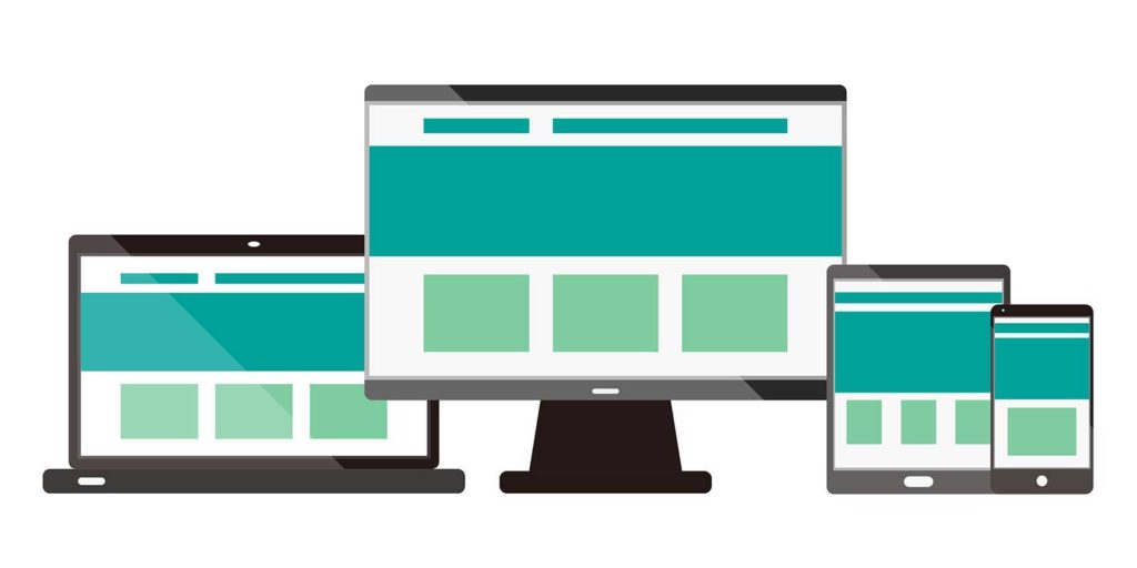 responsive web design shown across different sized monitors
