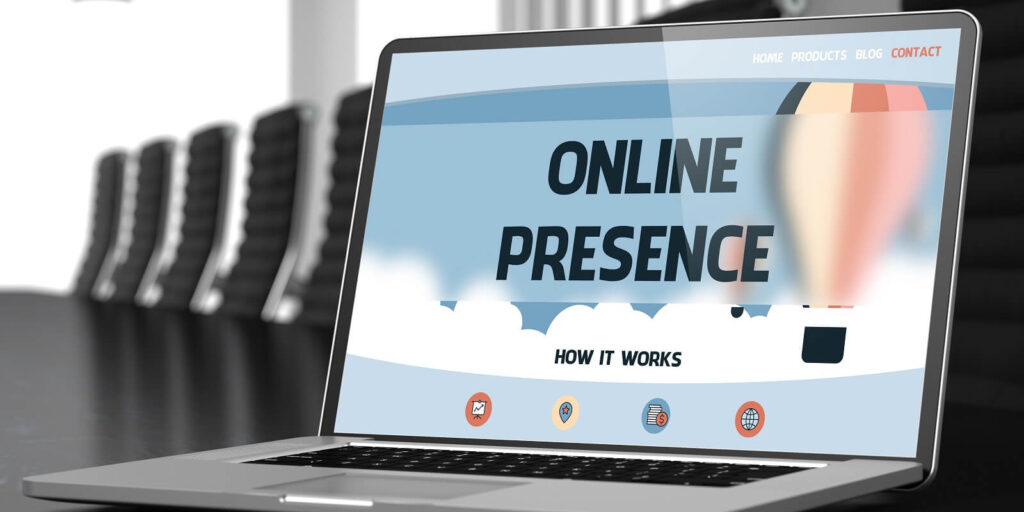 online presence on laptop in conference hall