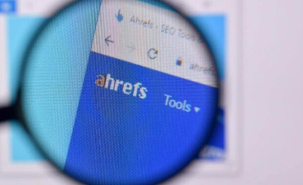 homepage of Ahrefs website on the display of pc