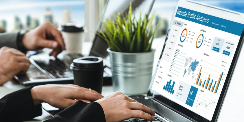computer software for website traffic analytics data on computer screen