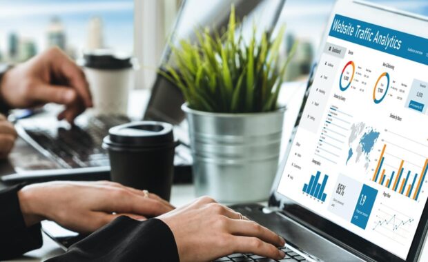 computer software for website traffic analytics data on computer screen