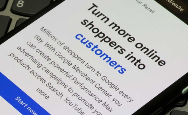 PMax advertisement shown on the Google Ads website on a mobile device