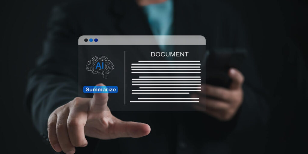 artificial intelligence summarizing document on digital screen