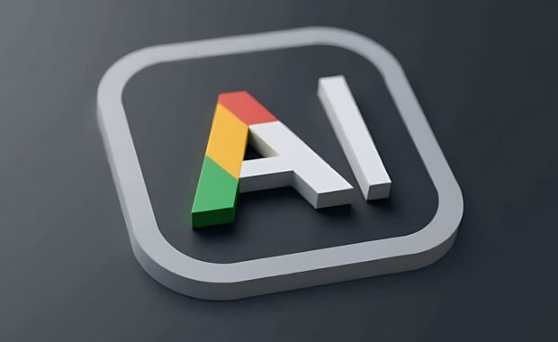 google ai app logo rendered dark gray background white rounded square around