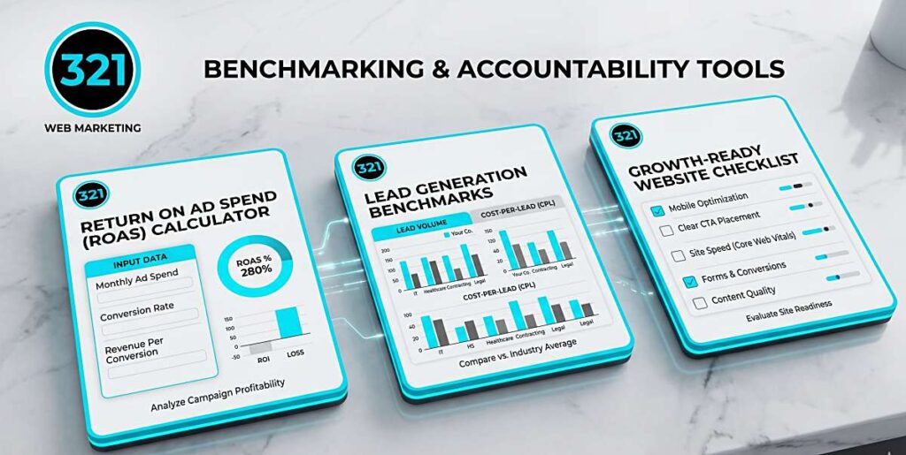 ROAS Calculator
Lead Gen Benchmarks
Website Checklist